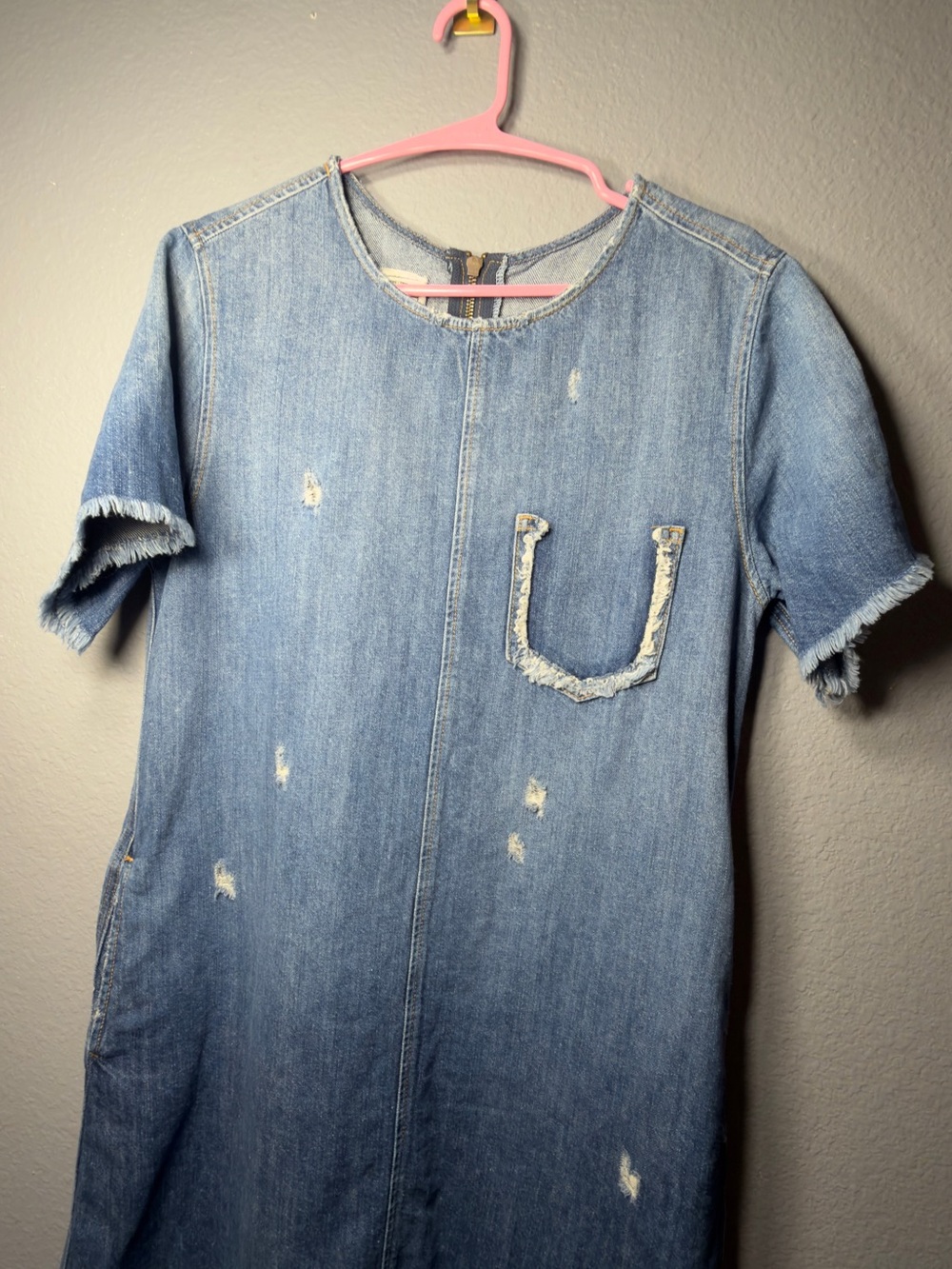Current Elliot Frayed Edged Denim Dress Size 2 Blue Cotton Linen Distressed